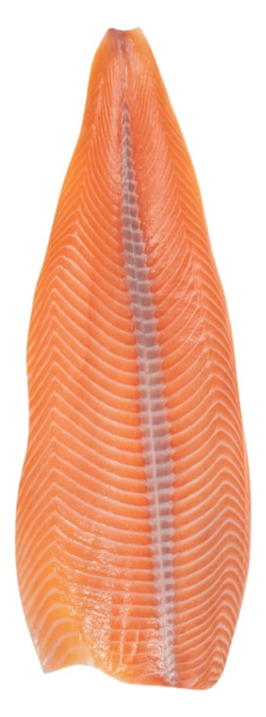 Aquora deep-skinned salmon side — clean, sashimi-ready flesh edge to edge